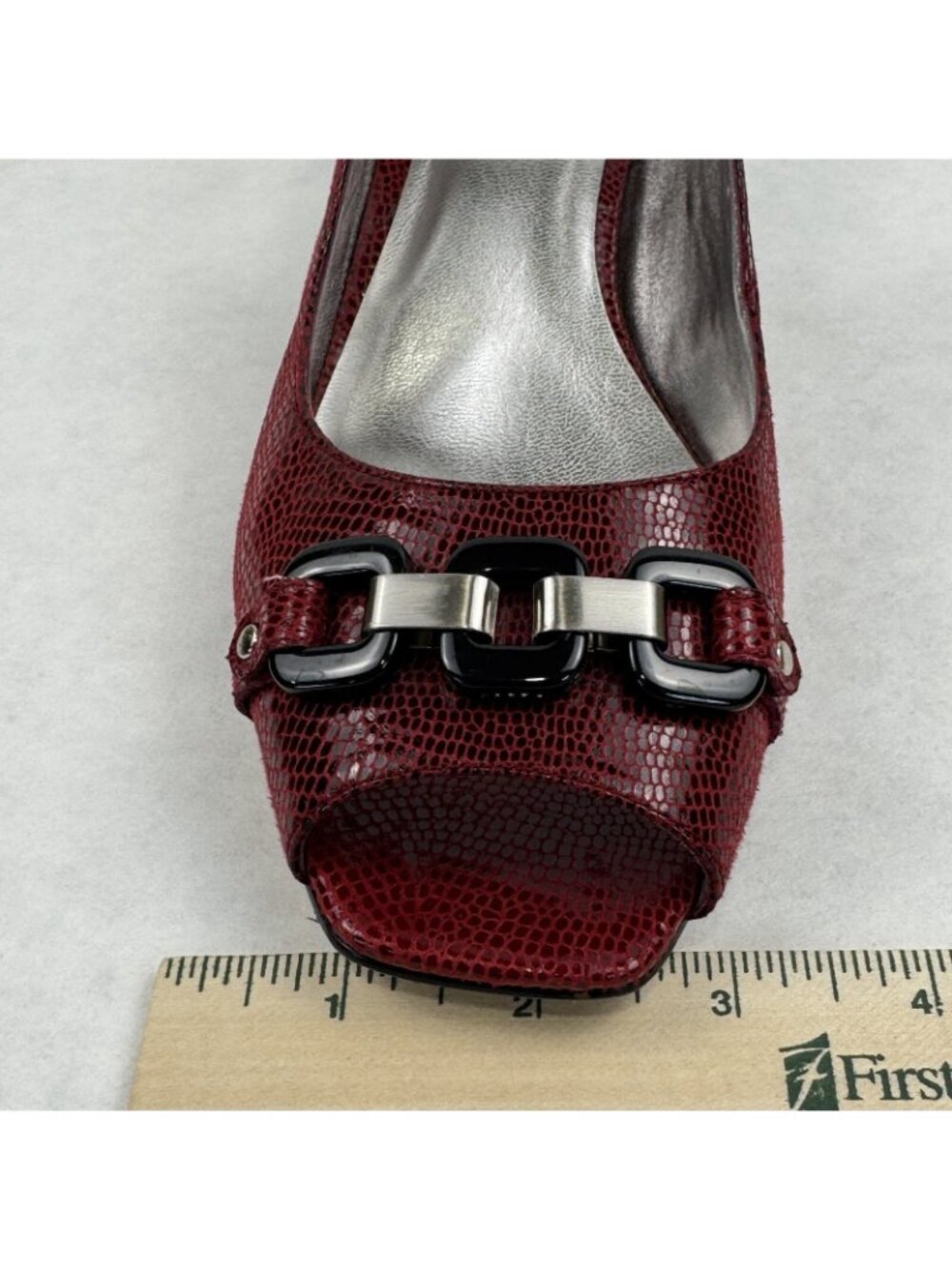 Anne Klein AK Sindri Slingback Heels Womens Size 9.5M Red Snakeskin Peep Toe - Picture 11 of 12